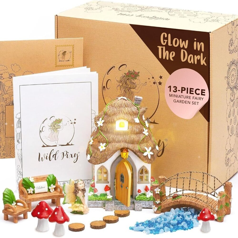 Fairy Garden Kit - 13 Piece Glow in The Dark Fairy Garden Accessories, 7.1"" Out